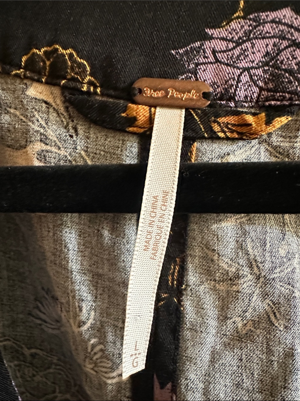Free People Black Floral Satin Wrap Robe with Tie Waist - Picture 2 of 2